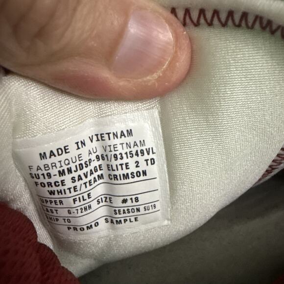 Size 18 Jordan Force Cleat Cv1665-100 Oklahoma University OU“Sample” Pair - Picture 4 of 9